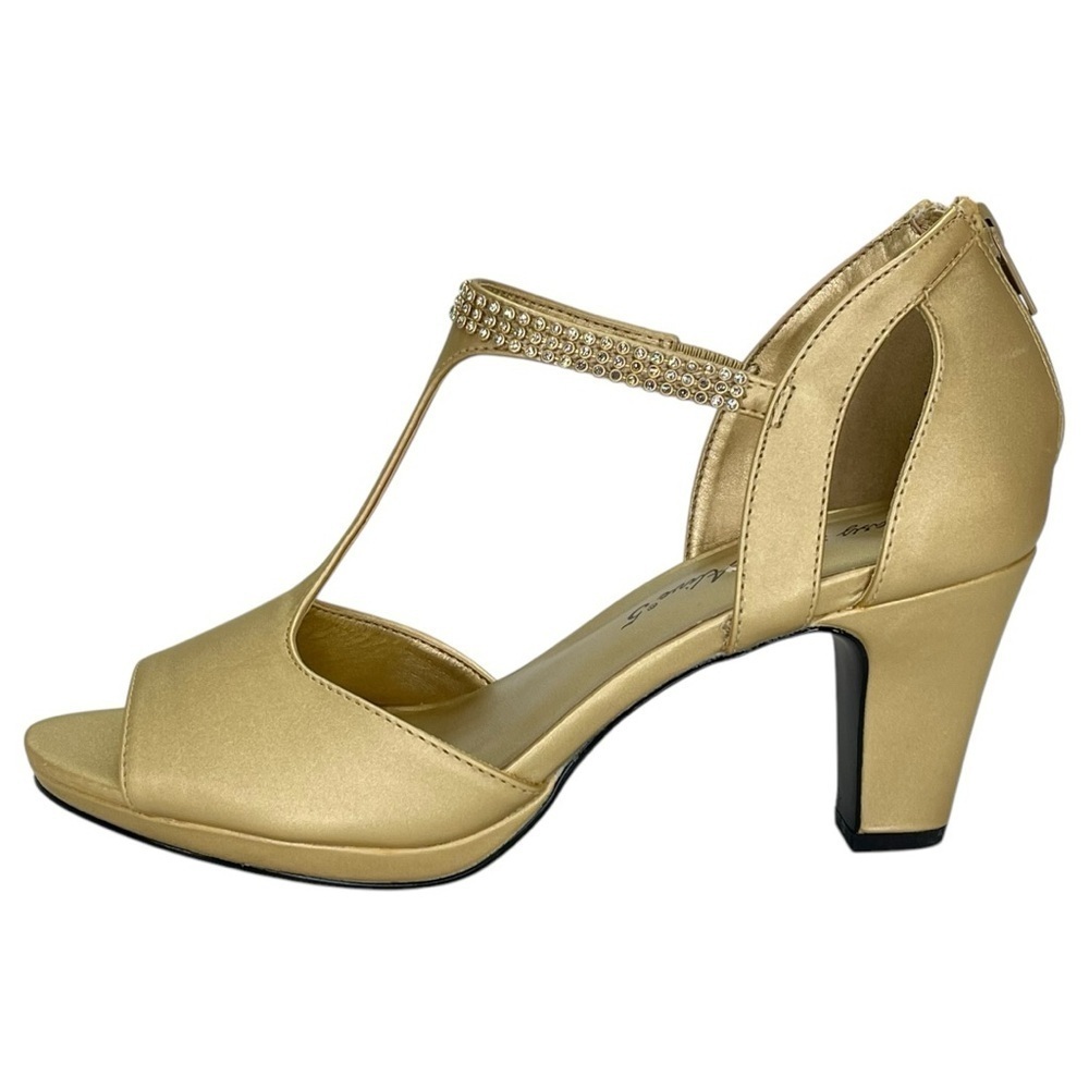 Easy Street Flash Gold Satin Rhinestone Womens Heels Size 9M - Picture 3 of 12